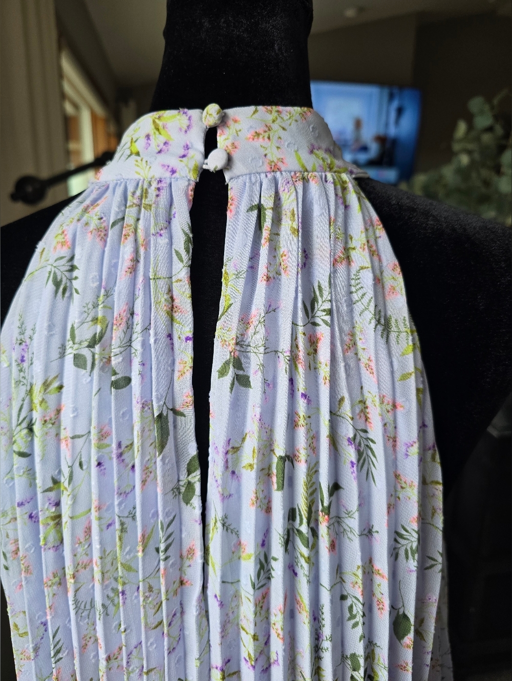 CeCe Light Blue Floral Pleated Halter Maxi Dress - Picture 7 of 7